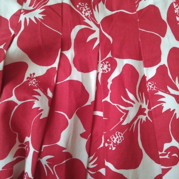 Talbots Petites Red and White Tropical Hibiscus Floral Print Above Knee Skirt - Picture 8 of 14